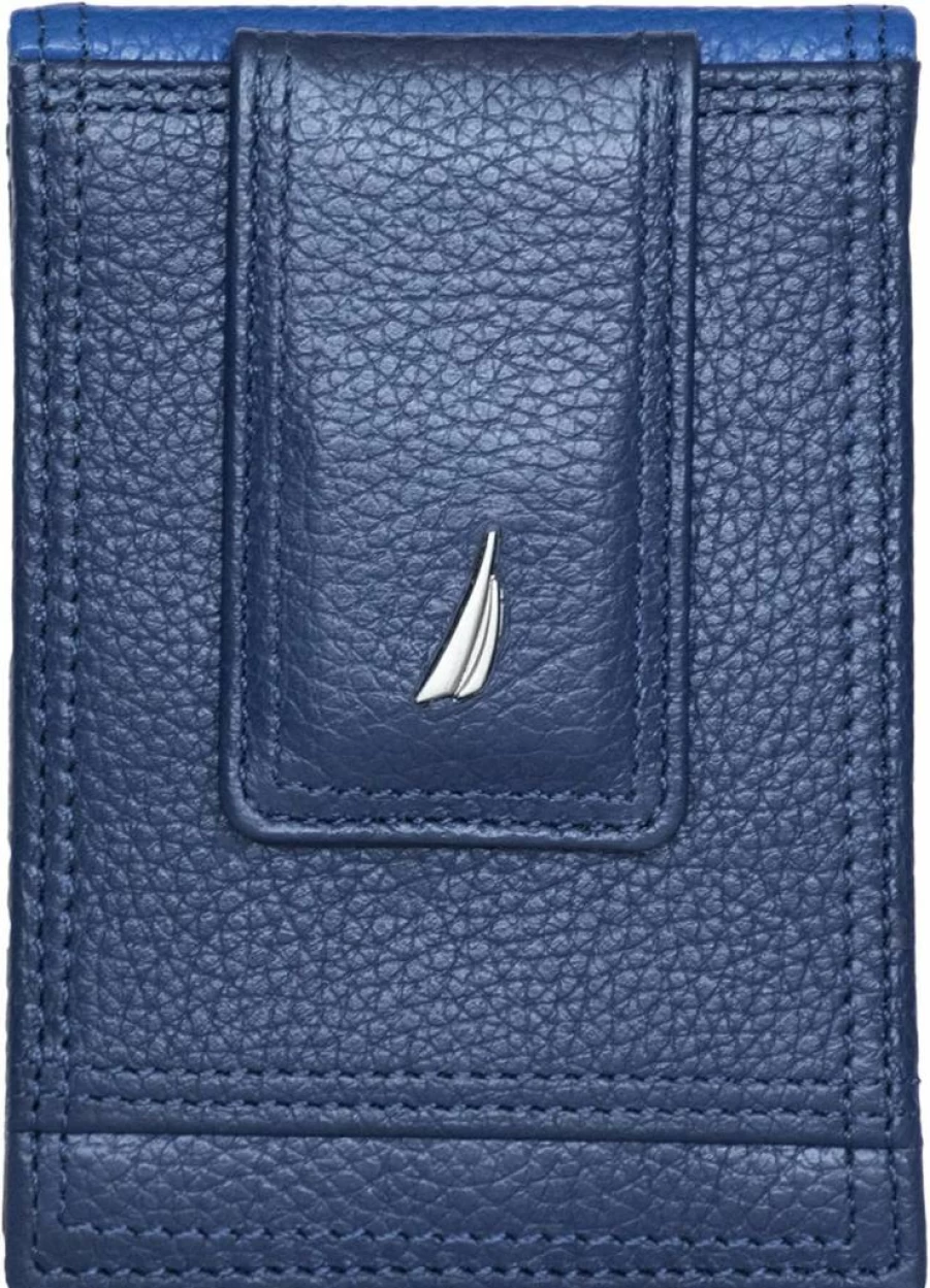 Nautica Men's Genuine Leather Slim RFID Blocking Wallet with ID Window - Minimalist Lightweight Card Holder