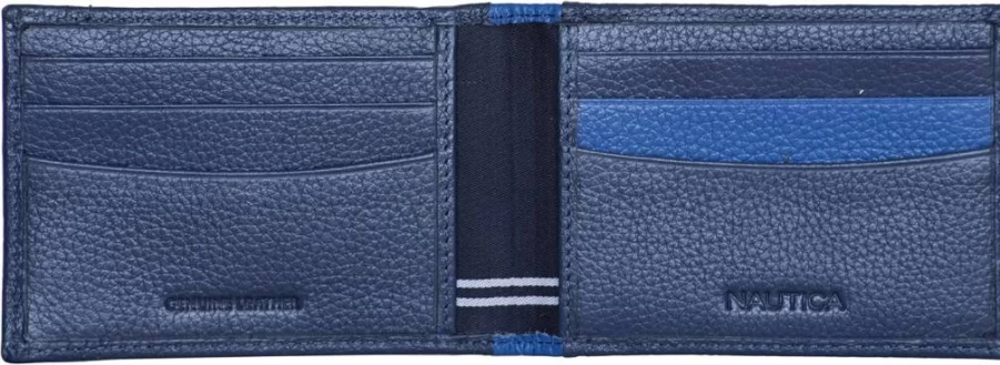 Nautica Men's Genuine Leather Slim RFID Blocking Wallet with ID Window - Minimalist Lightweight Card Holder