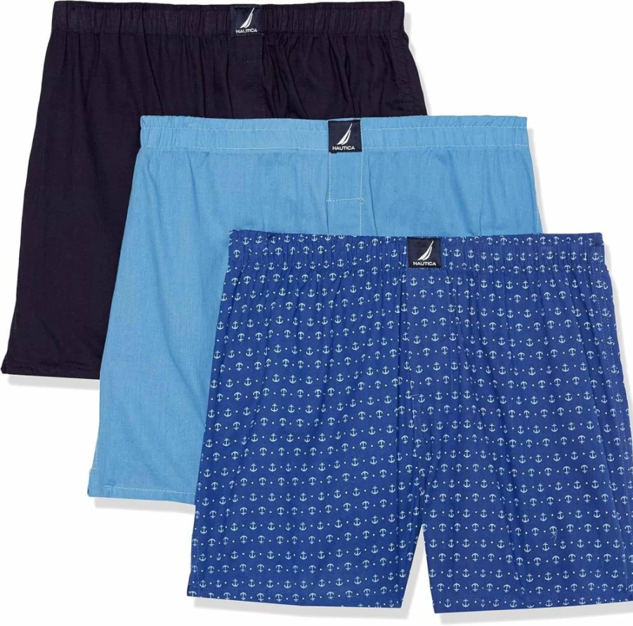 Nautica Men's 3-Pack Cotton Boxer Briefs - Soft Comfort Underwear for Everyday Wear