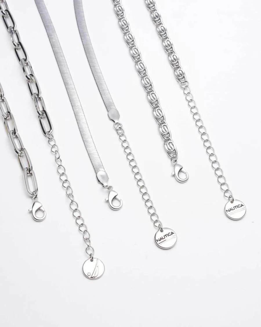 Nautica Women's 14K Gold Plated Layered Chain Necklace - Triple Row Swirl, Herringbone & Paperclip Design Statement Jewelry