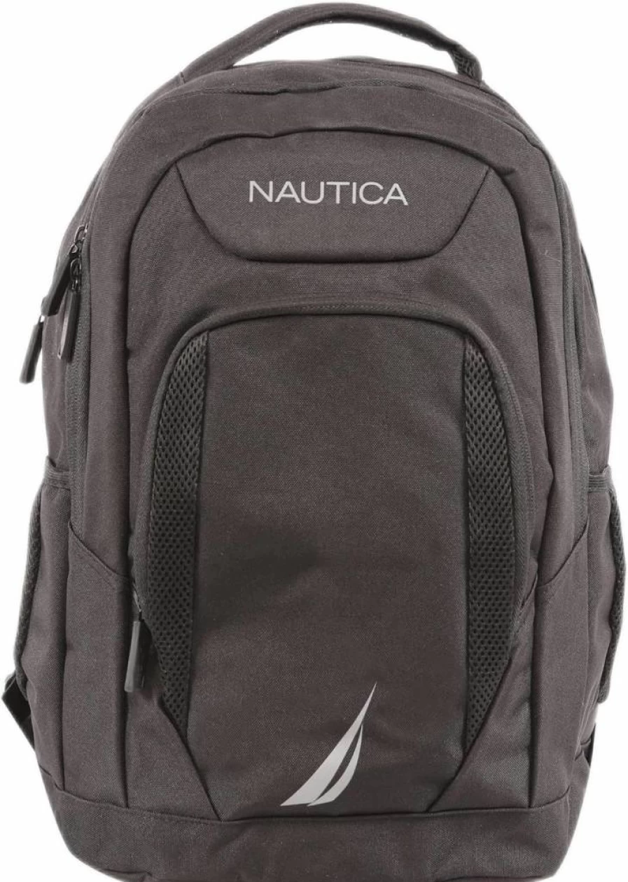 Nautica 18 Inch Grey Black Laptop Backpack for Men and Women, Durable Travel Backpack with USB Charging Port, Water Resistant College School Bookbag, Spacious Commuter Daypack