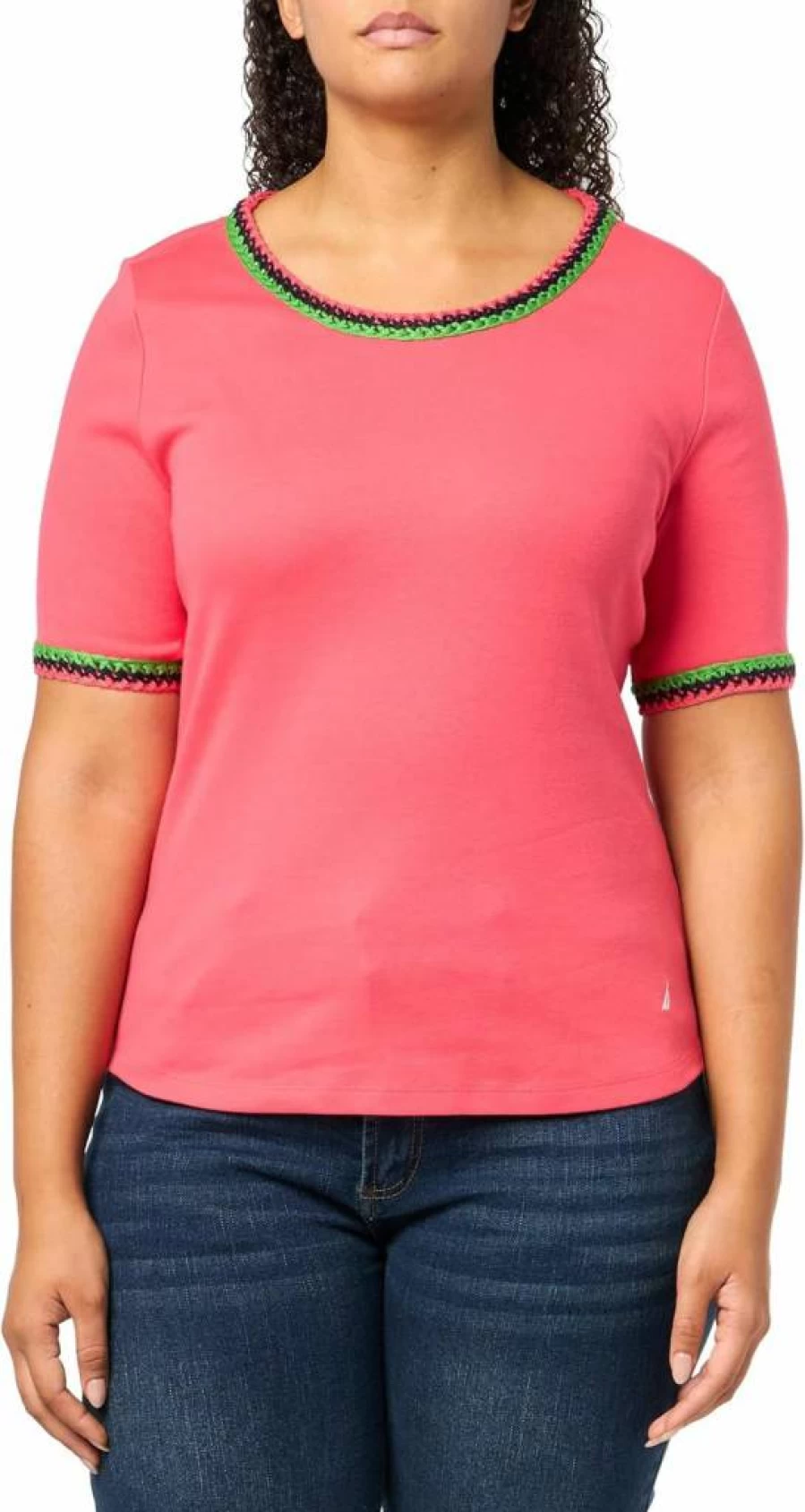 Nautica Women's Short Sleeve Cotton Knit Top - Solid Color Casual Tee