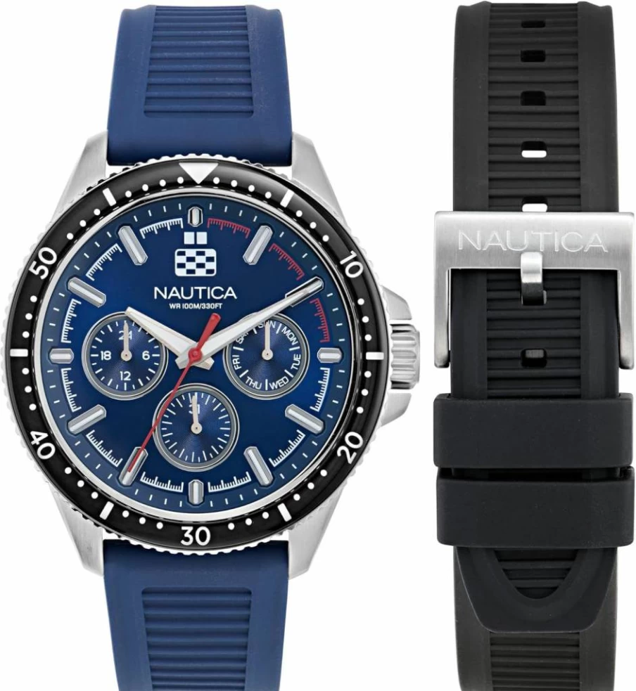 Nautica Windrose Wheat PU Leather Strap Watch Gift Set with Case