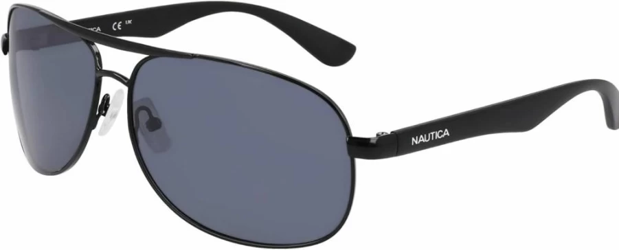 Nautica Men's N2245S Polarized Aviator Sunglasses for UV Protection - Classic Black Pilot Style Frames, One Size Fit All