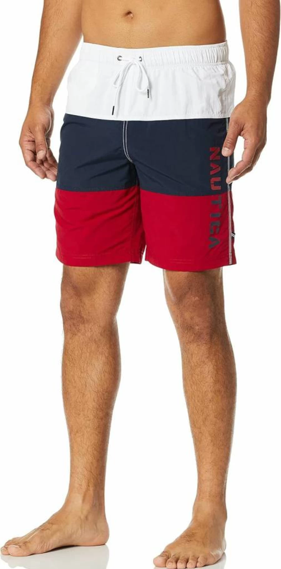 Nautica Men's Quick Dry Swim Trunks with Classic Logo - Tri-Block Series Comfortable Beach Shorts