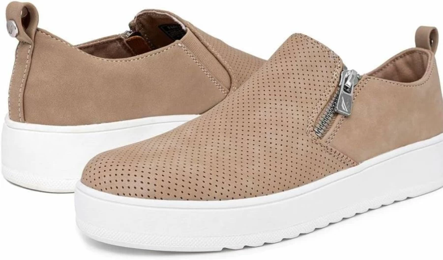 Nautica Women's Comfortable Slip-On Sneakers with Side Zipper for Casual Everyday Wear - Low-Top Walking Shoes
