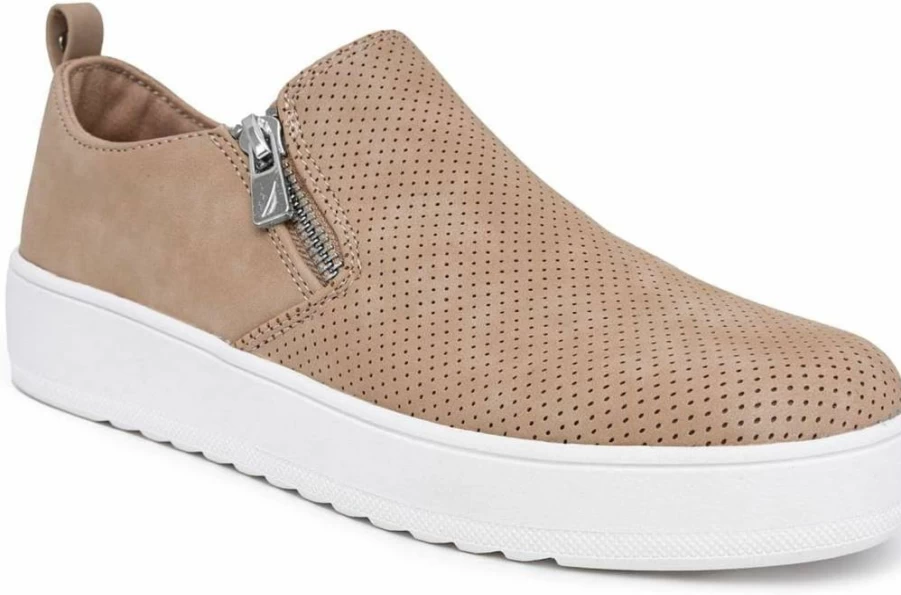 Nautica Women's Comfortable Slip-On Sneakers with Side Zipper for Casual Everyday Wear - Low-Top Walking Shoes