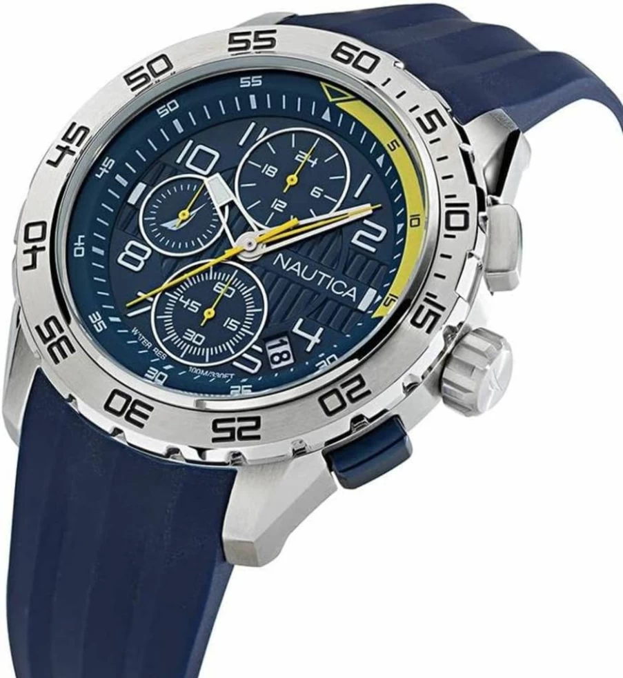 Nautica Men's NST 101 Blue Silicone Strap Watch - Waterproof Casual Wristwatch for Men