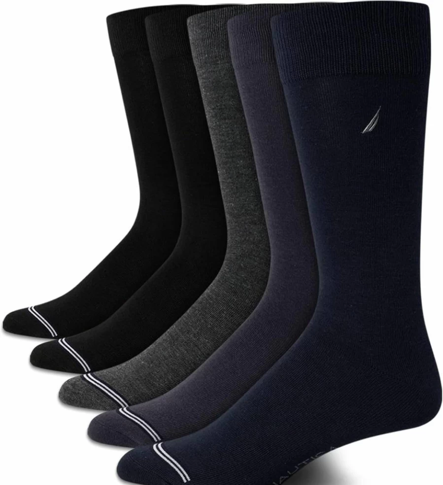 Nautica Men's 5-Pack Breathable Dress Socks for Business & Formal Wear - Comfortable Stretch Crew-Length Work Socks (Sizes 6-12.5)