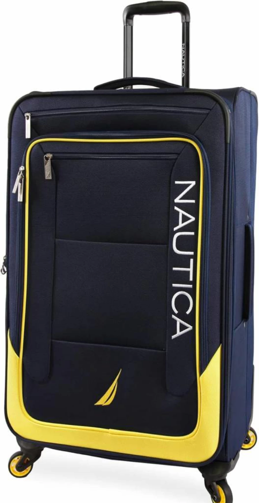 Nautica Helios 2-Piece Softside Luggage Set in Navy & Yellow – Lightweight Spinner Suitcase with Expandable Design