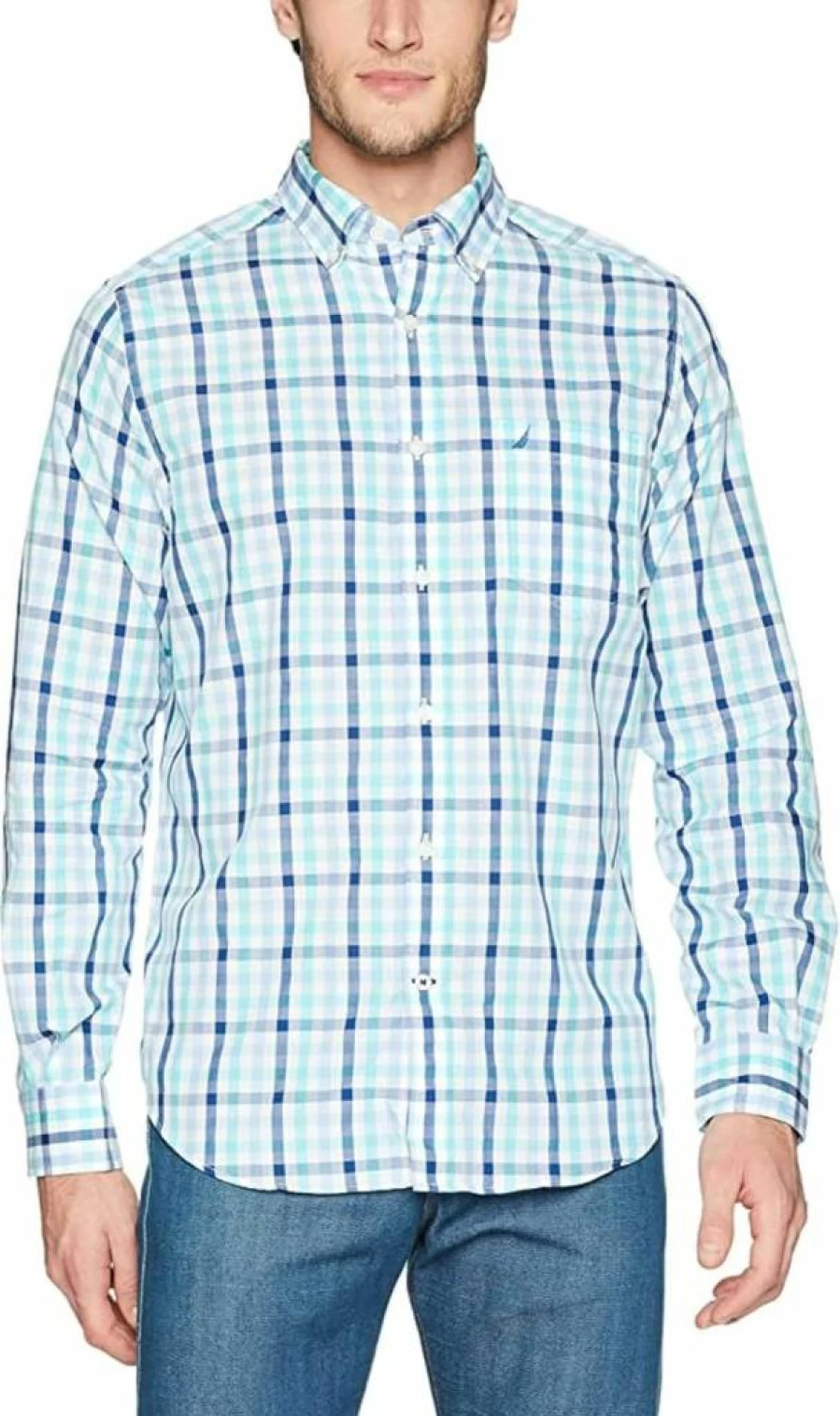 Nautica Men's Long Sleeve Button-Down Shirt - Wrinkle Resistant Casual Dress Shirt for Men