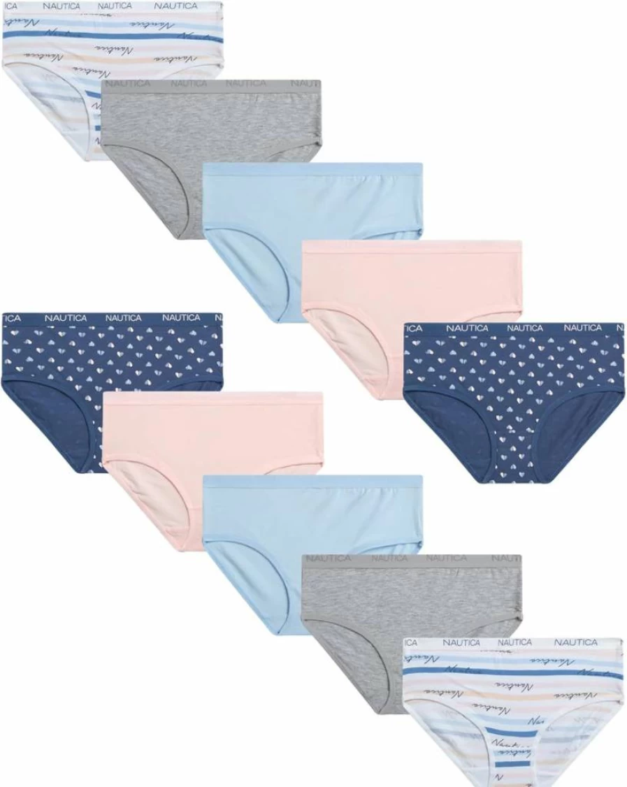 Nautica Girls Cotton Underwear 10-Pack - Breathable Stretch Mid-Waist Briefs for Kids (Sizes 4-12) | Comfortable Panties for Girls