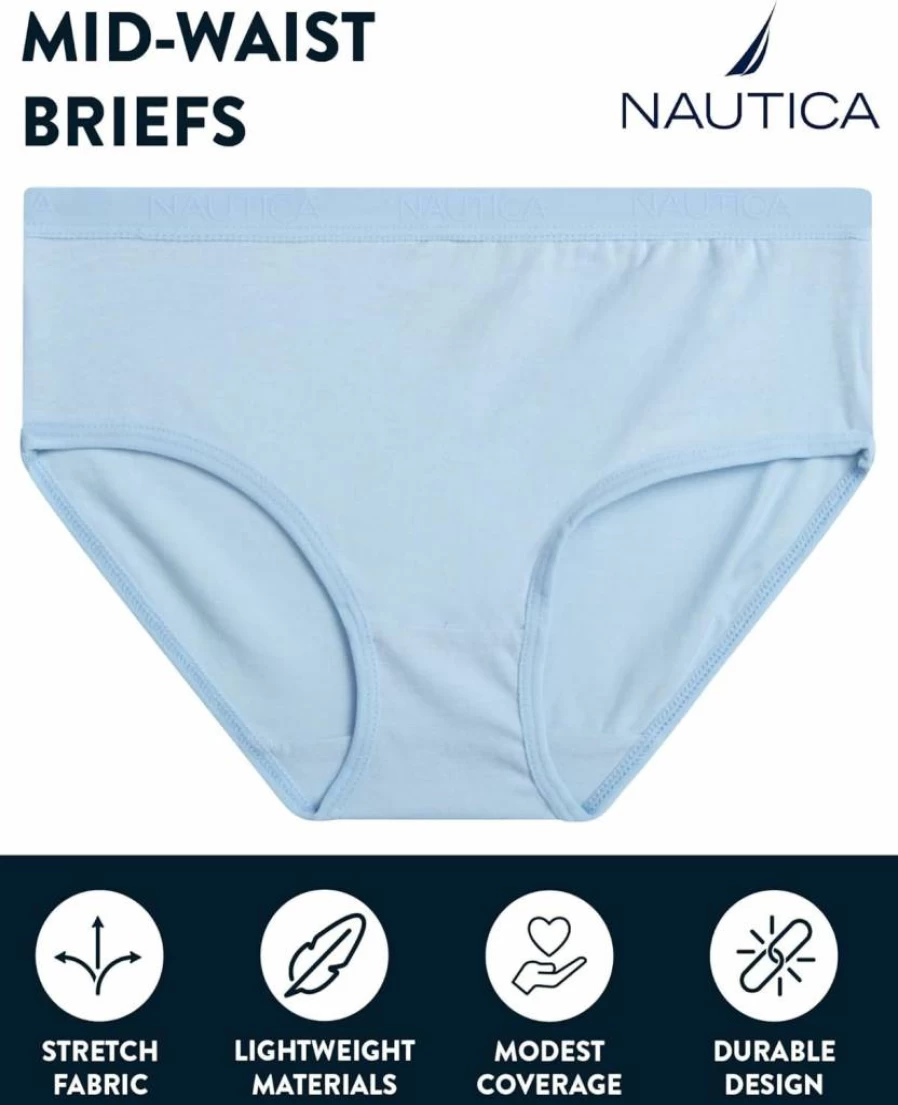 Nautica Girls Cotton Underwear 10-Pack - Breathable Stretch Mid-Waist Briefs for Kids (Sizes 4-12) | Comfortable Panties for Girls