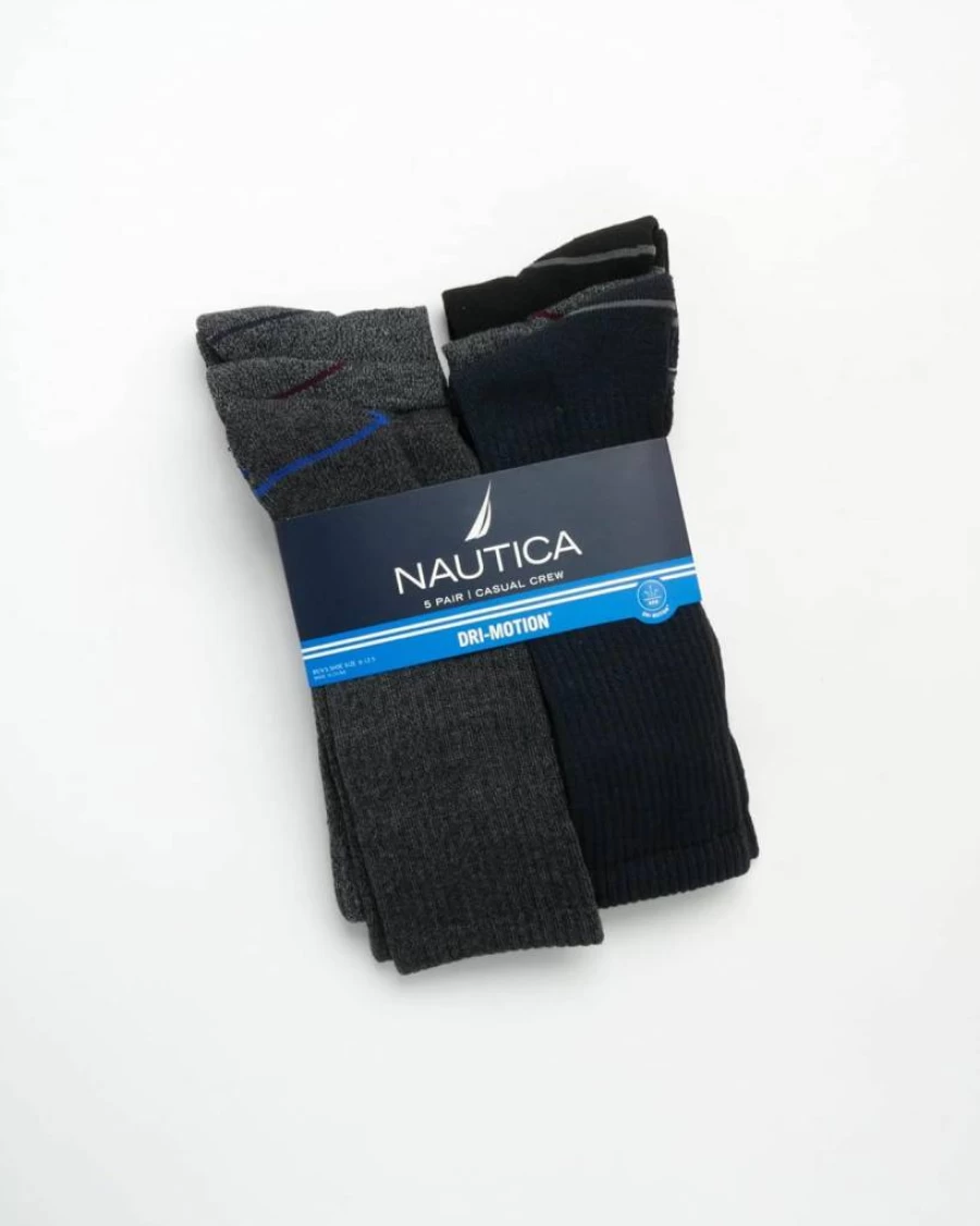 Nautica Men's 5-Pack Crew Socks - Breathable Moisture-Wicking Athletic & Dress Socks for Men (Sizes 6-12.5) - Cushioned Comfort for Work & Casual Wear