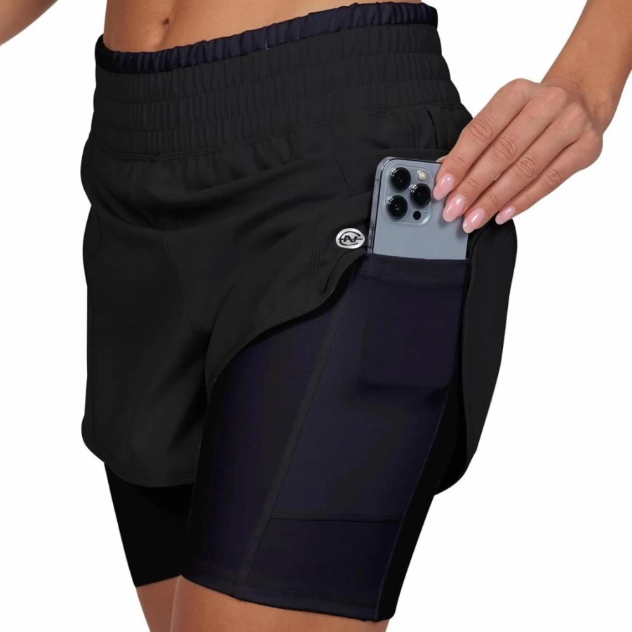 Nautica Women's High Waisted Running Shorts - Moisture Wicking, Elastic Workout Shorts with Pockets for Athletic Performance