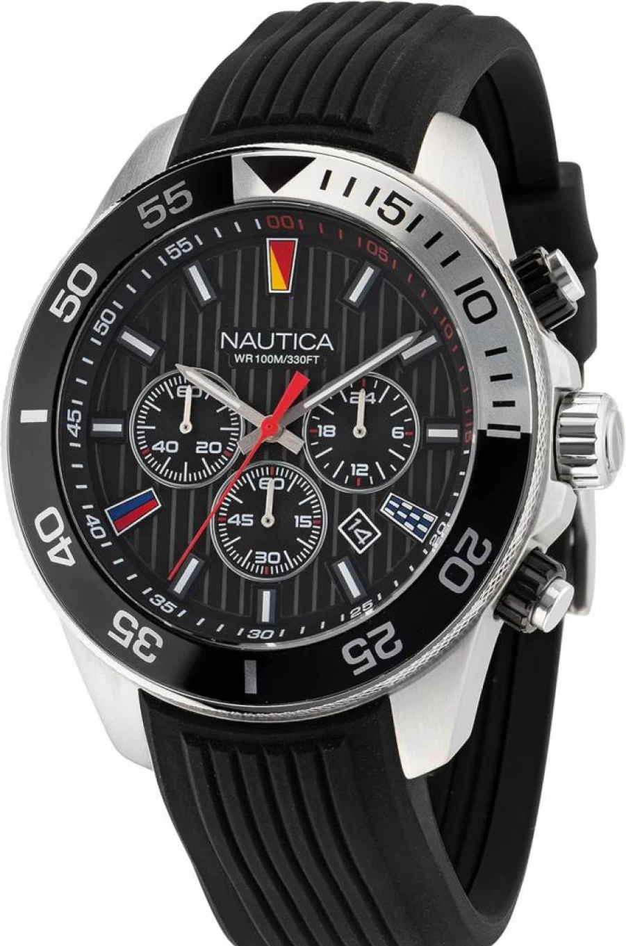 Nautica Men's Napnos306 Stainless Steel Bracelet & Black Silicone Strap Watch with Recycled Materials