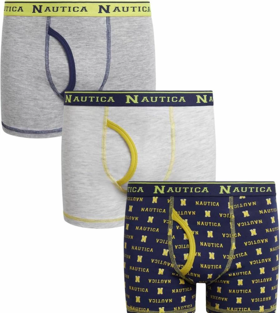 Nautica Boys' Cotton Boxer Briefs 3-Pack or 6-Pack - Stretch Comfort Underwear with Contour Pouch for Kids (Sizes 6-18)