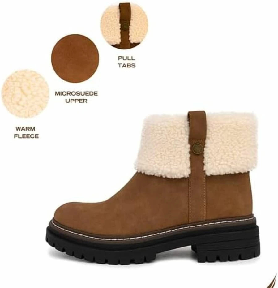 Nautica Women's Winter Boots Fur-Lined Chelsea Ankle Boots Slip-Resistant Microsuede Platform Comfortable Casual Mid Calf Boots