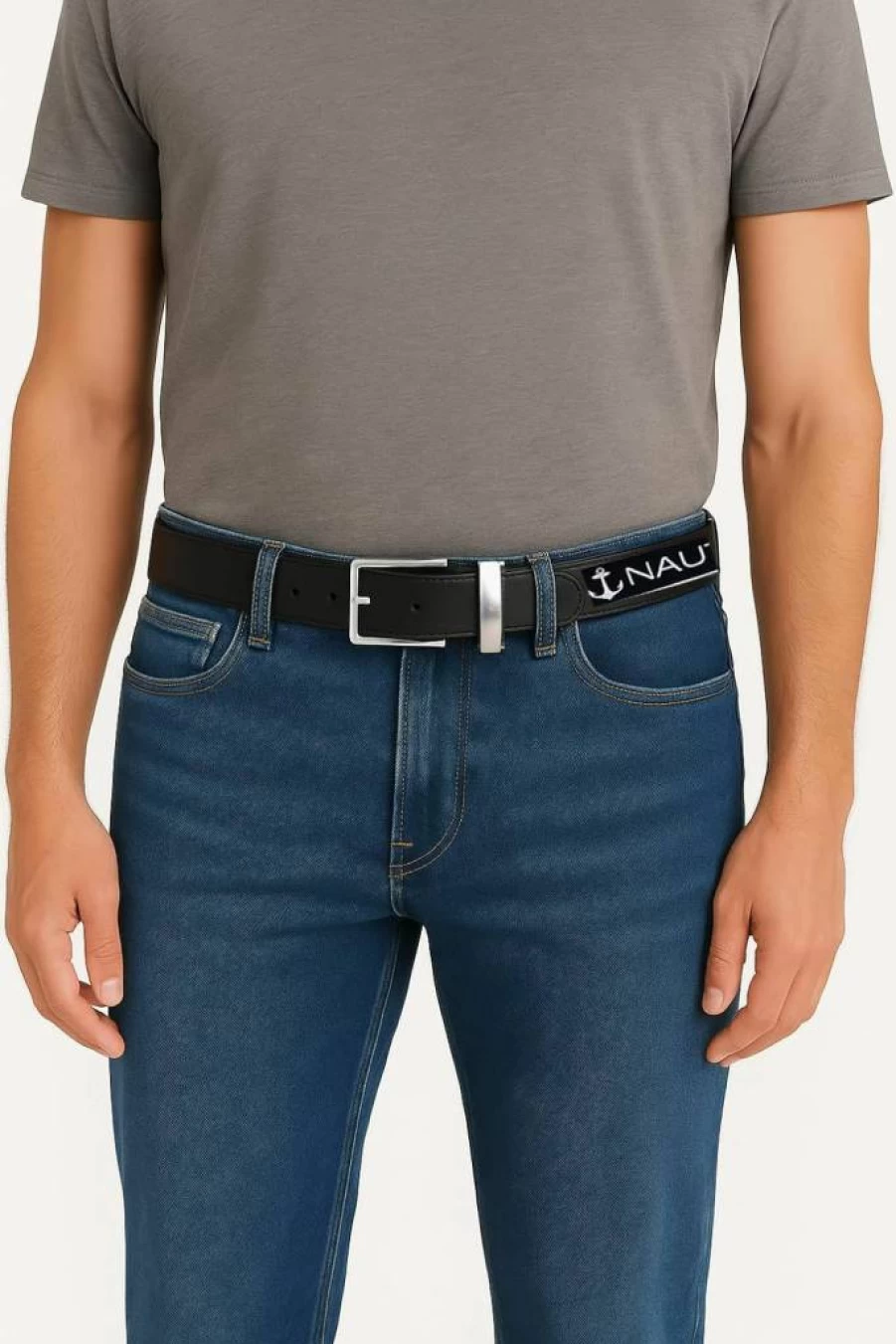 Nautica Men's Reversible Leather Belt with Metal Buckle - 2-in-1 Design for Casual, Business & Dress Wear