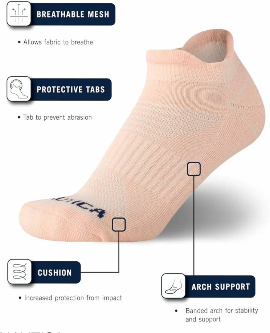 Nautica Women's Low Cut Athletic Socks 12 Pack - Anti Blister Cushioned Ankle Socks with Arch Support for Women Shoe Size 4-10