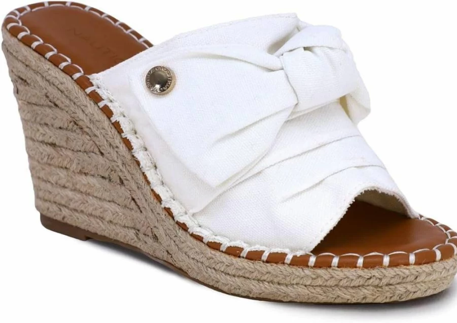 Nautica Women's Summer Wedge Sandals with Slip-On Knot Bow and Woven Rope Heel - Espadrille Platform Shoes