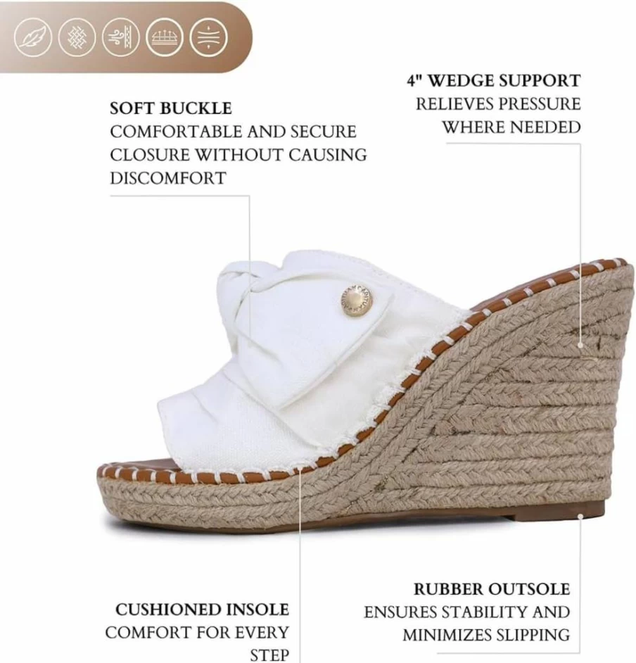 Nautica Women's Summer Wedge Sandals with Slip-On Knot Bow and Woven Rope Heel - Espadrille Platform Shoes