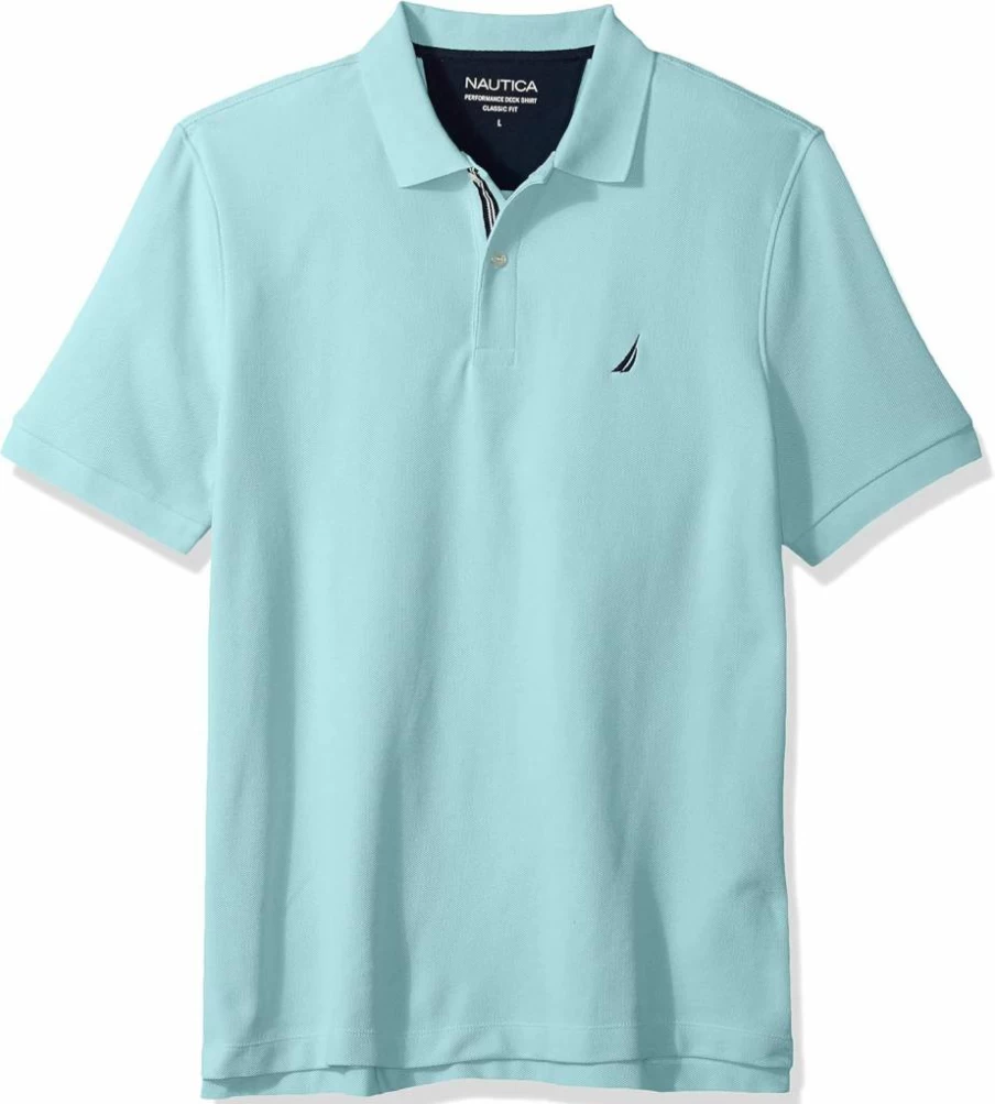 Nautica Men's Classic Solid Performance Polo Shirt - Short Sleeve Deck Crewneck Top for Casual Wear