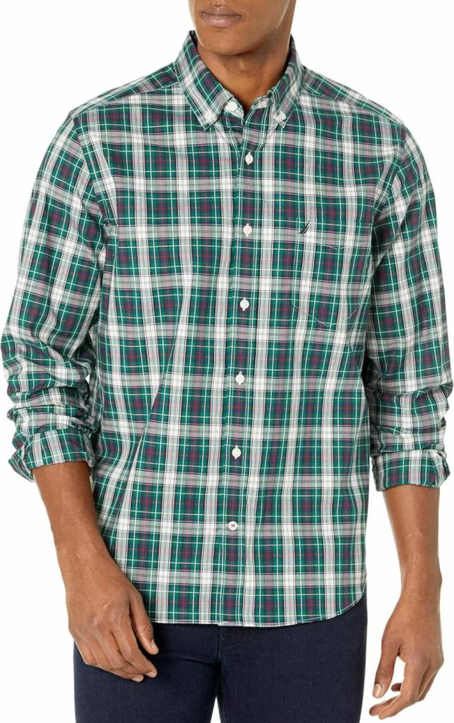 Nautica Men's Wrinkle-Resistant Plaid Dress Shirt for Business Casual Workwear