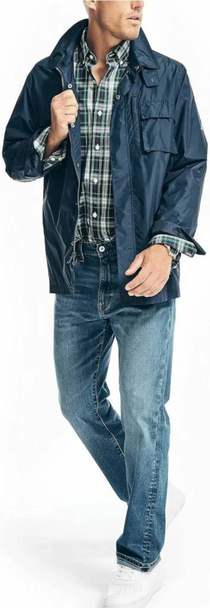 Nautica Men's Wrinkle-Resistant Plaid Dress Shirt for Business Casual Workwear