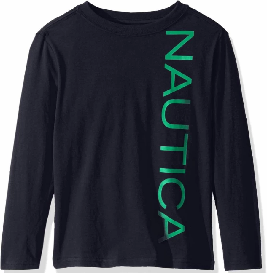 Nautica Boys' Soft Long Sleeve Graphic T-Shirt, Comfortable Relaxed Fit Crew Neck Tee for Kids