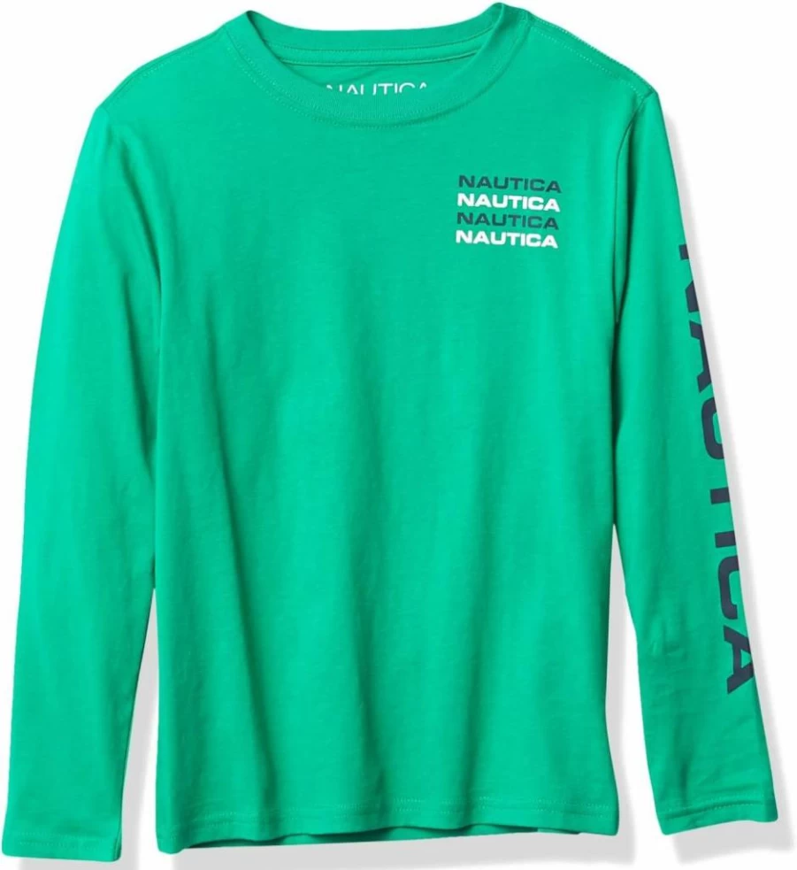 Nautica Boys' Soft Long Sleeve Graphic T-Shirt, Comfortable Relaxed Fit Crew Neck Tee for Kids