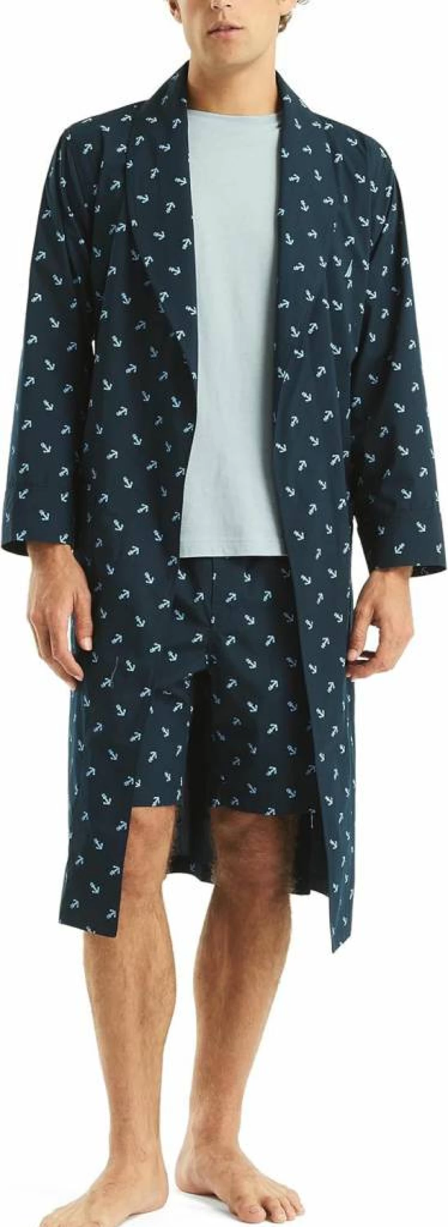 Nautica Men's Eco-Friendly Printed Bathrobe – Sustainable Cotton Robe for Men