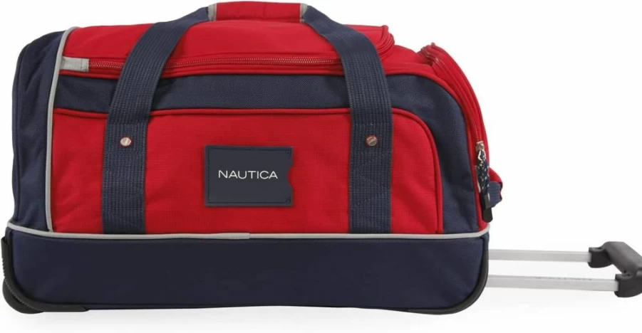 Nautica Submariner 22 Inch Red and Navy Rolling Duffel Bag for Travel and Sports