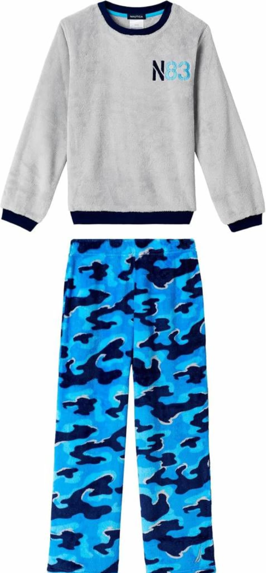 Nautica Boys' 2-Piece Fleece Pajama Set - Cozy Velvet Sleep Shirt & Pants for Kids