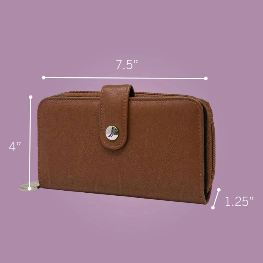 Nautica Women's RFID Vegan Leather Wallet - Zip Around Clutch with Phone Holder, Card Slots & Checkbook Pocket, Earth Tone Bifold Organizer