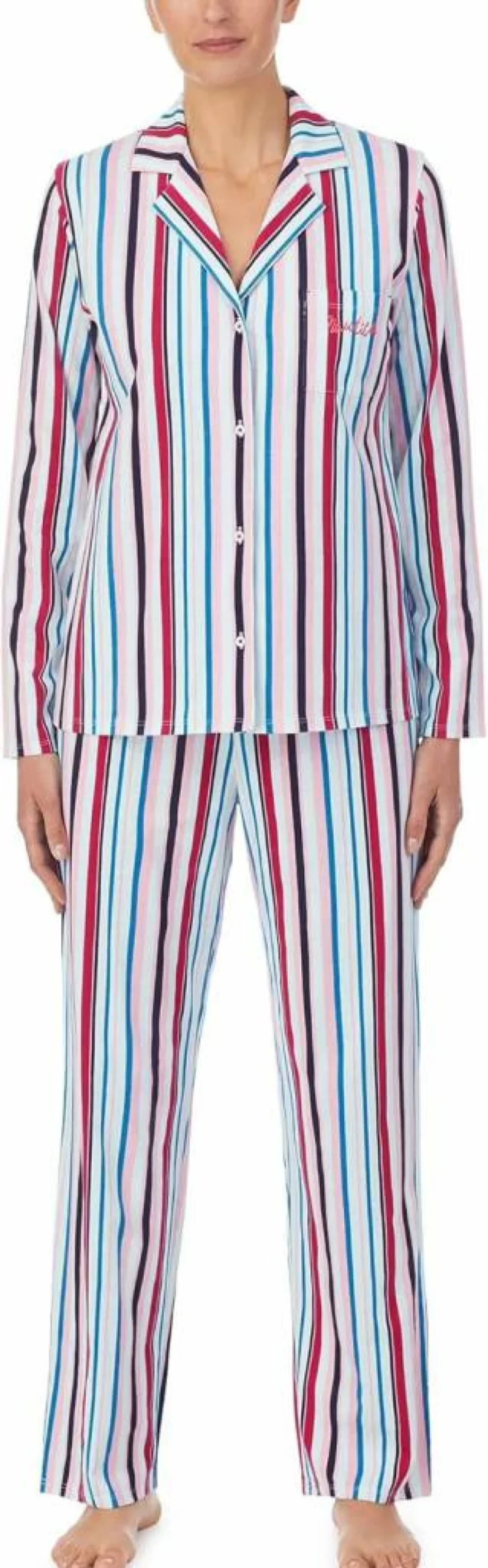 Nautica Women's 2-Piece Long Sleeve Button-Down Pajama Set - Comfortable Sleepwear Pants & Top