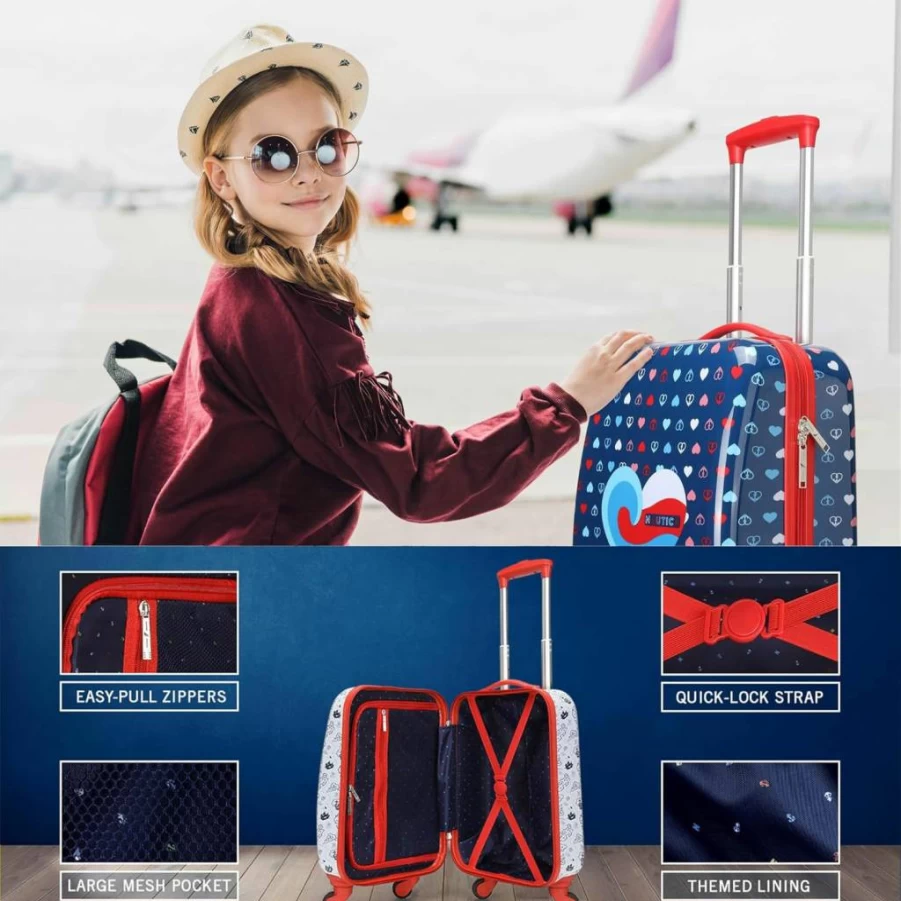 Nautica Kids 18" Hardside Carry-On Suitcase Set With Wheels - Airline Approved Rolling Luggage For Children (Polar Voyage, 5-Piece Travel Set)