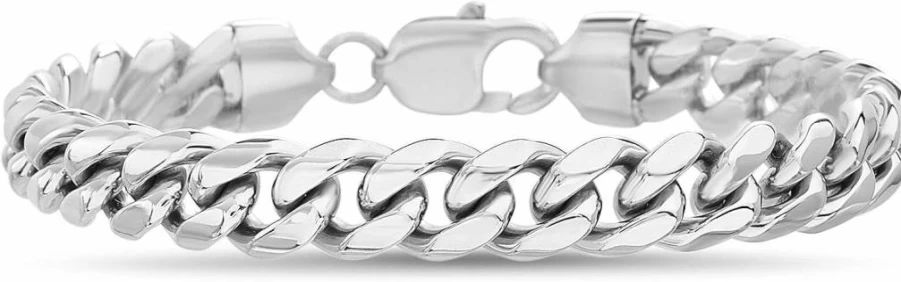 Nautica Stainless Steel Miami Link Cuban Chain Bracelet for Men & Women - Unisex White Adjustable Jewelry Gift