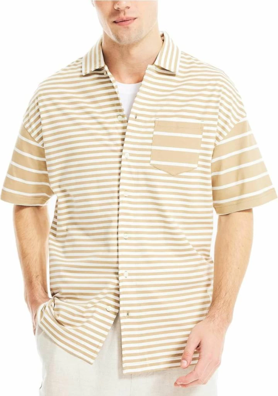 Nautica Men's Classic Striped Short Sleeve Camp Shirt for Casual Summer Wear