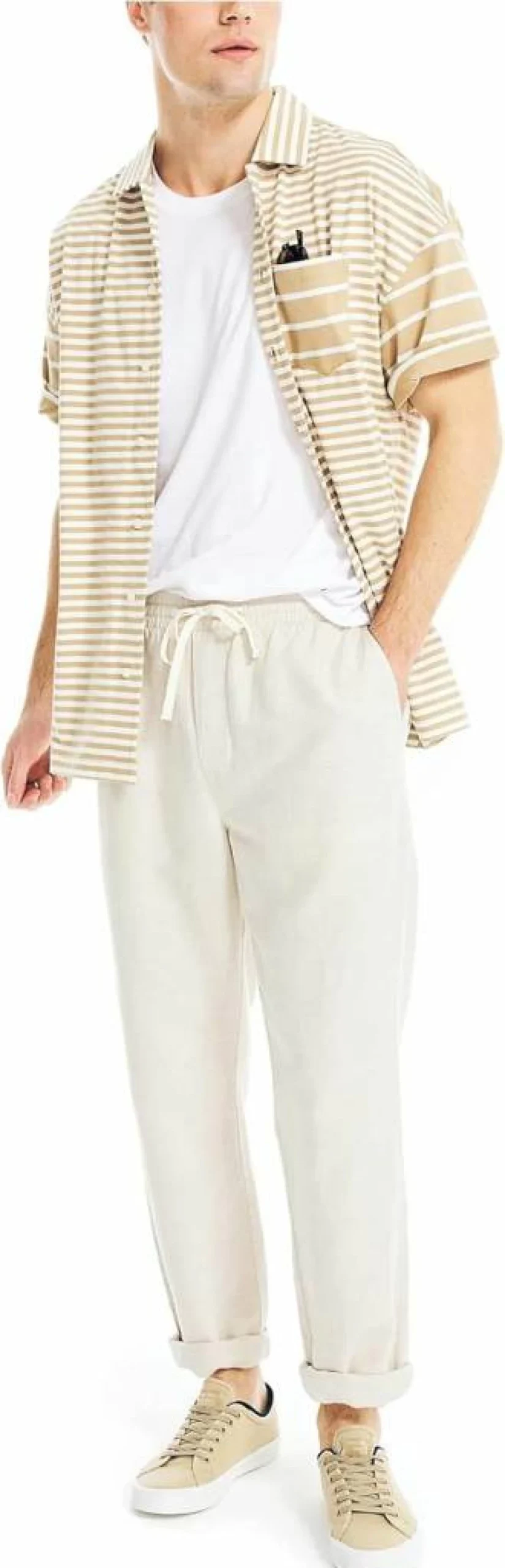Nautica Men's Classic Striped Short Sleeve Camp Shirt for Casual Summer Wear