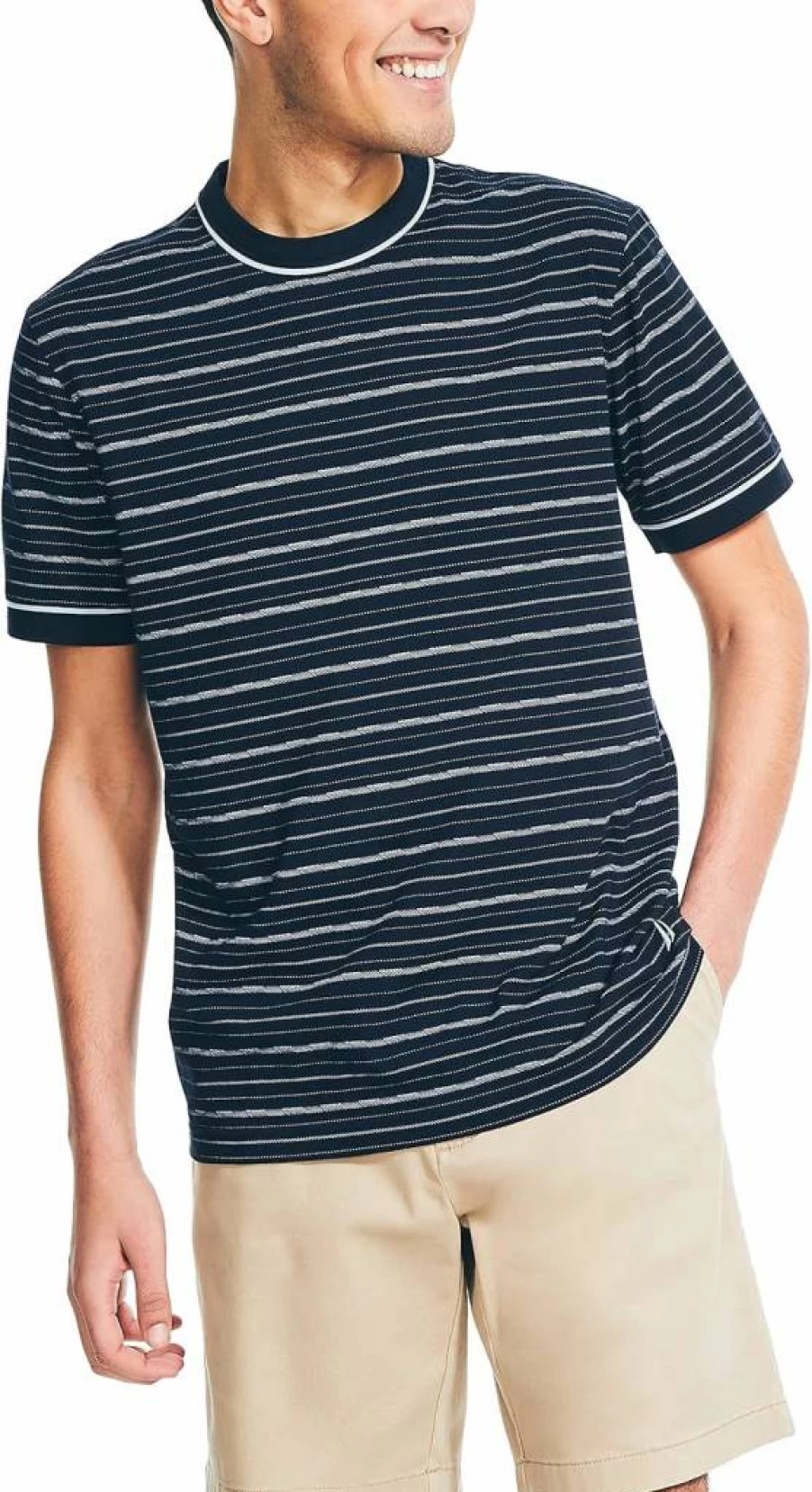 Nautica Men's Organic Cotton Striped T-Shirt – Sustainable Casual Tee for Men