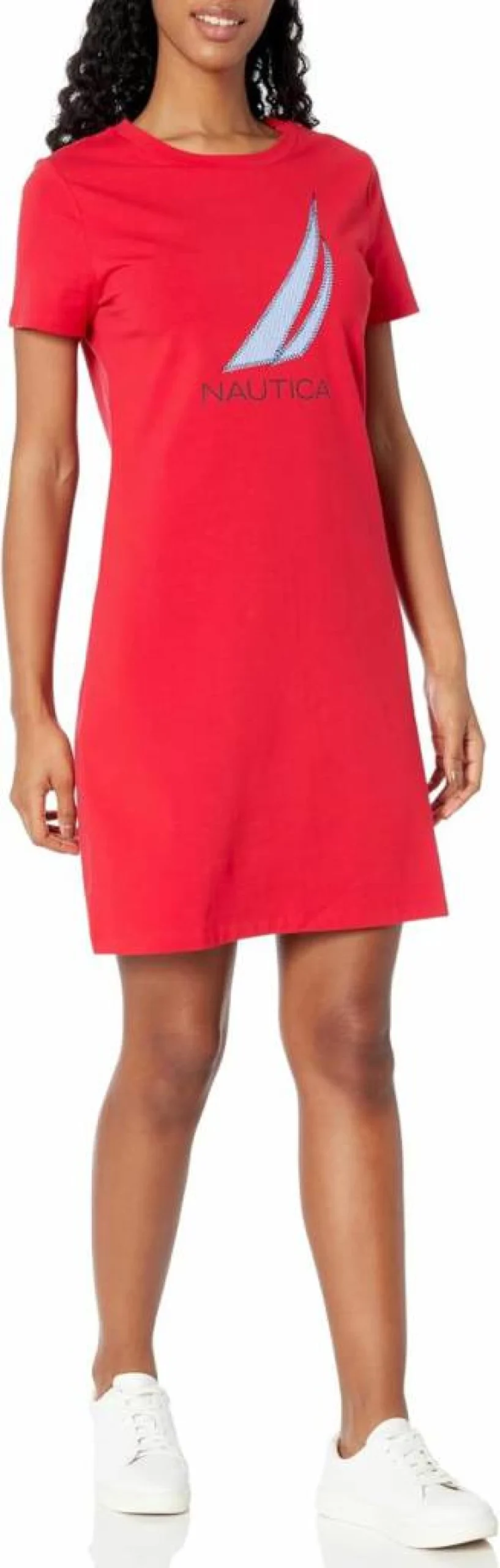 Nautica Women's Logo Embroidered Crewneck T-Shirt Dress Casual Comfort Fit