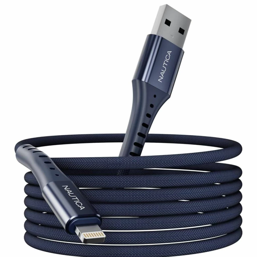 Nautica Braided Lightning to USB-A Cable 4FT Fast Charging 12W Compatible with iPhone iPad iPod Navy Durable High-Speed Charger Cord