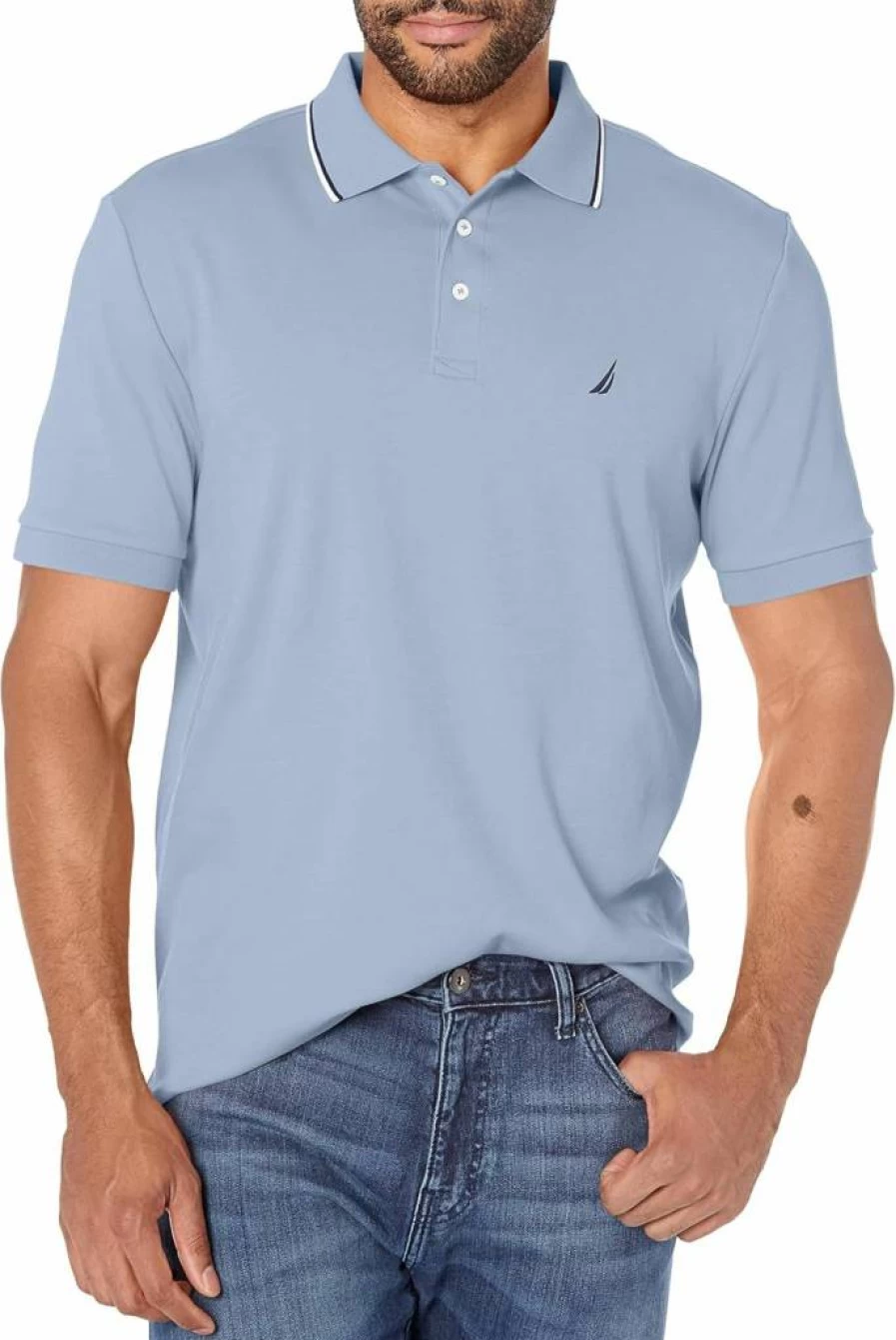 Nautica Men's Classic Fit Short Sleeve Polo Shirt with Dual-Tipped Collar for Casual Wear