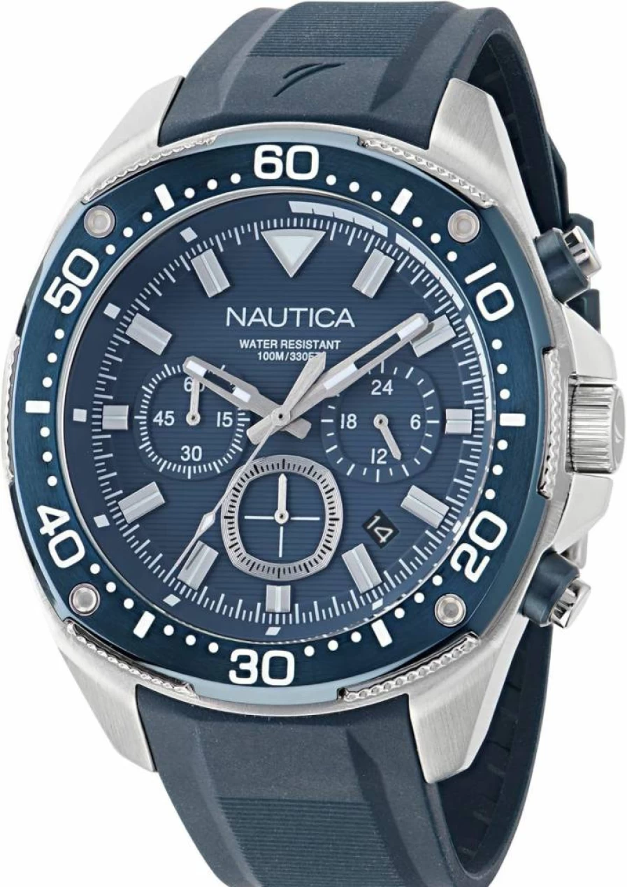 Nautica NCT Blue Sail Men's Watch with Silicone Strap - Waterproof Casual Sport Timepiece