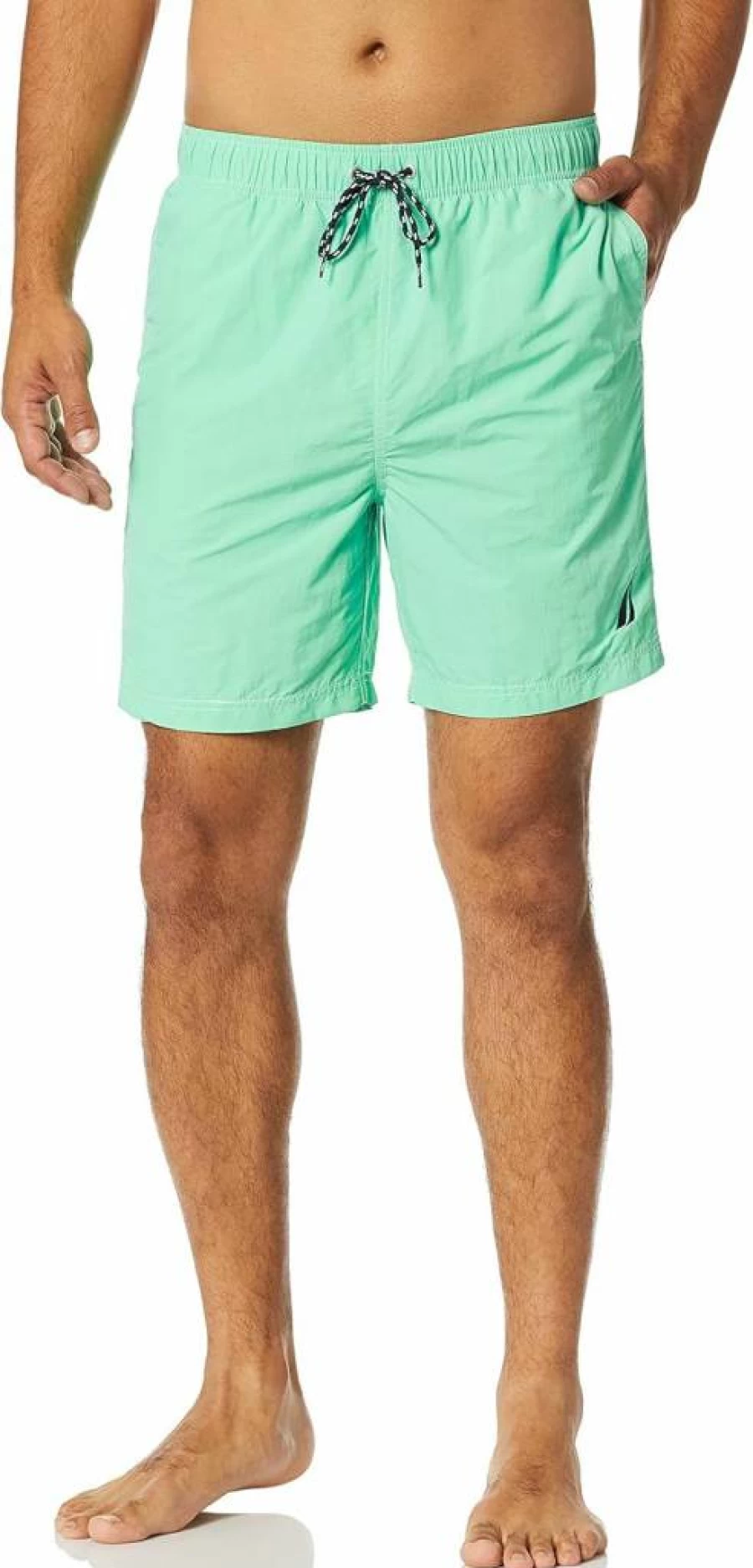 Nautica Men's Quick Dry Swim Trunks with Classic Logo - Solid Color Beach Shorts for Swimming