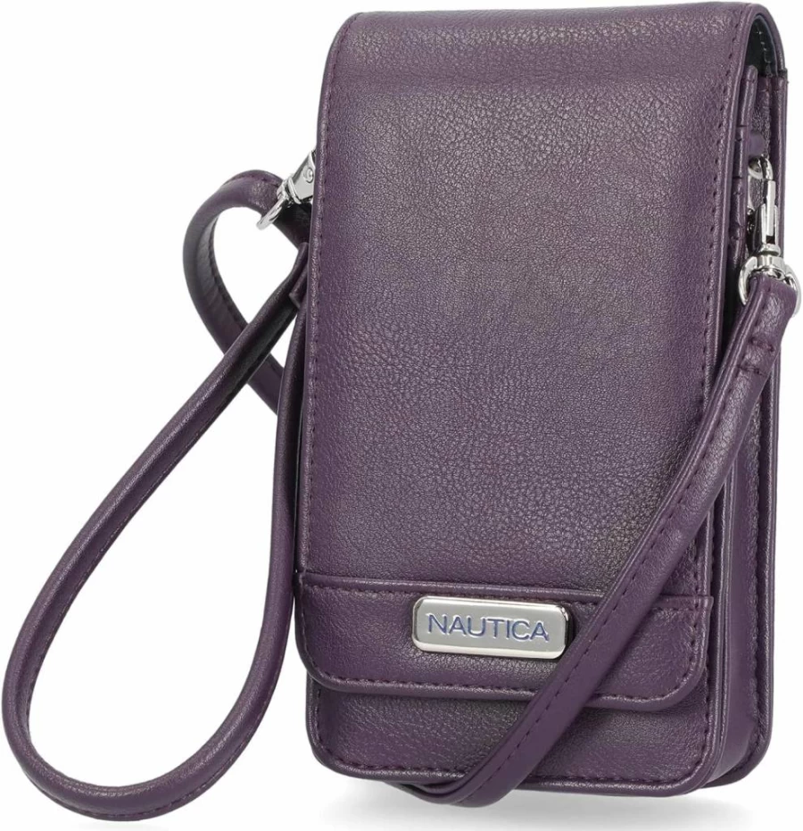 Nautica Catalina RFID Vegan Leather Crossbody Purse for Women - Compact Travel Shoulder Bag, Purple