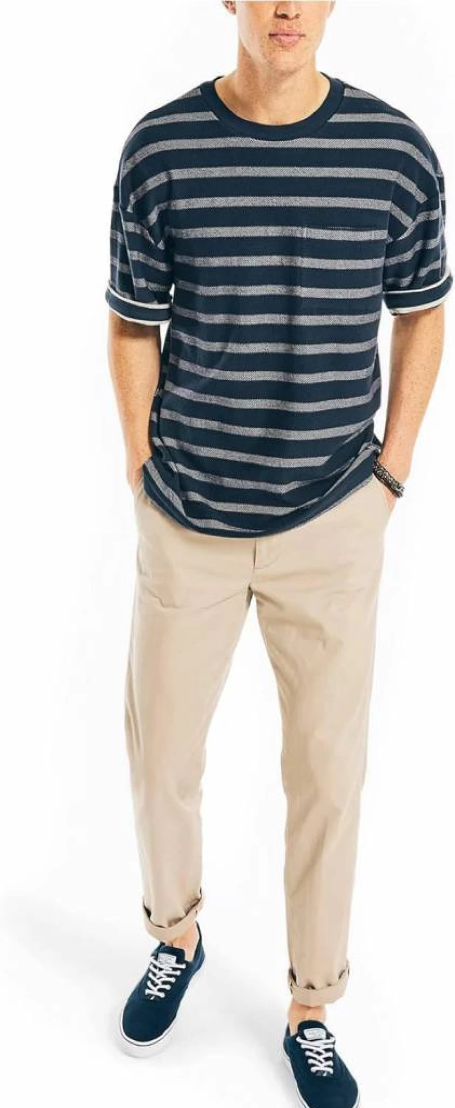 Nautica Men's Classic Striped Cotton T-Shirt with Chest Pocket - Casual Short Sleeve Tee