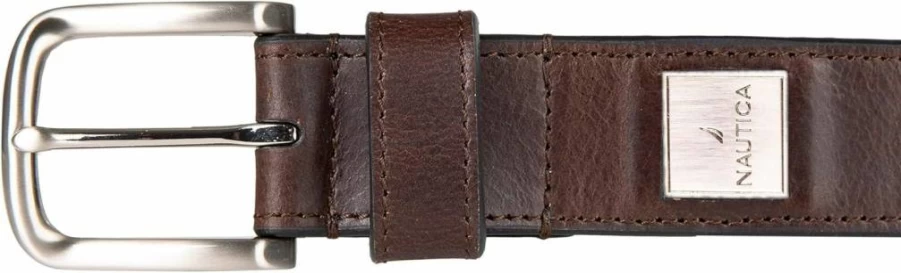Nautica Men's Genuine Leather Belt with Metal Buckle - Classic Casual Wear for Jeans, Chinos & Khakis - Timeless Style & Comfort