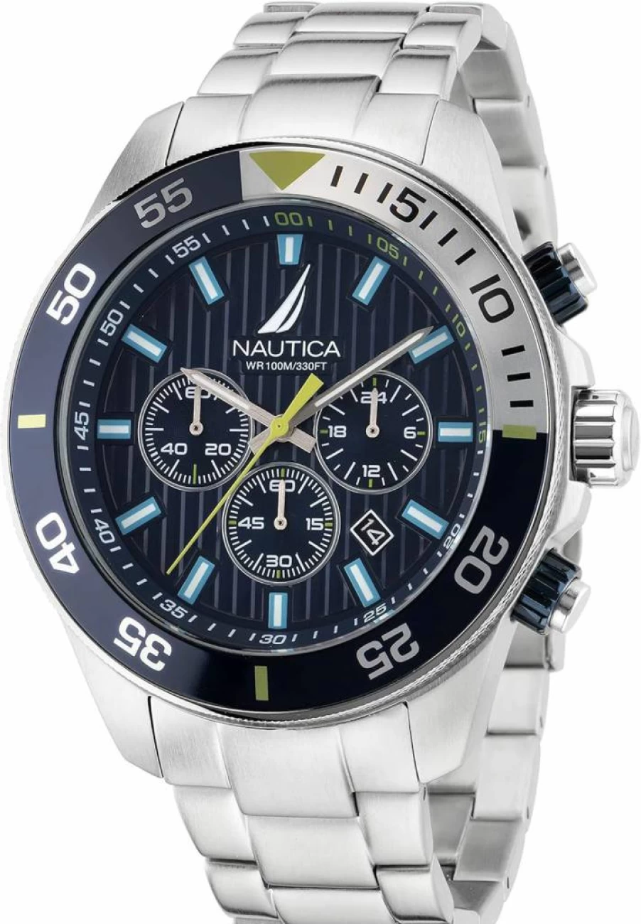 Nautica Men's Napnos304 Stainless Steel Bracelet & Blue Silicone Strap Watch - Recycled Material Eco-Friendly Design